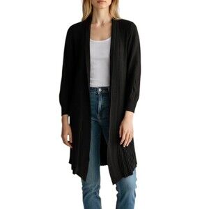 Sabra Women's Open Front Knit Cardigan Long Sleeve Cotton Acrylic Size S Black